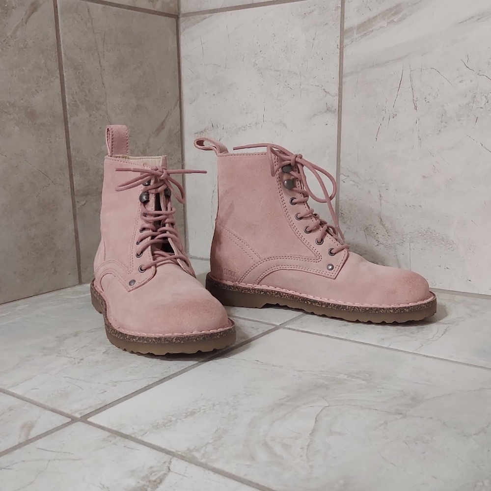 Birkenstock Bryson pink suede combat boot size 36